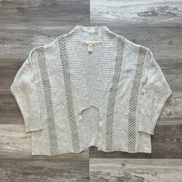 Sundance Light Gray Womens L‎ Open Front Knit Ribbon Vertical Crochet Cardigan - Picture 1 of 8